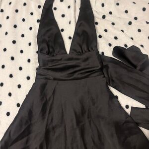 Zara Black silk halter dress